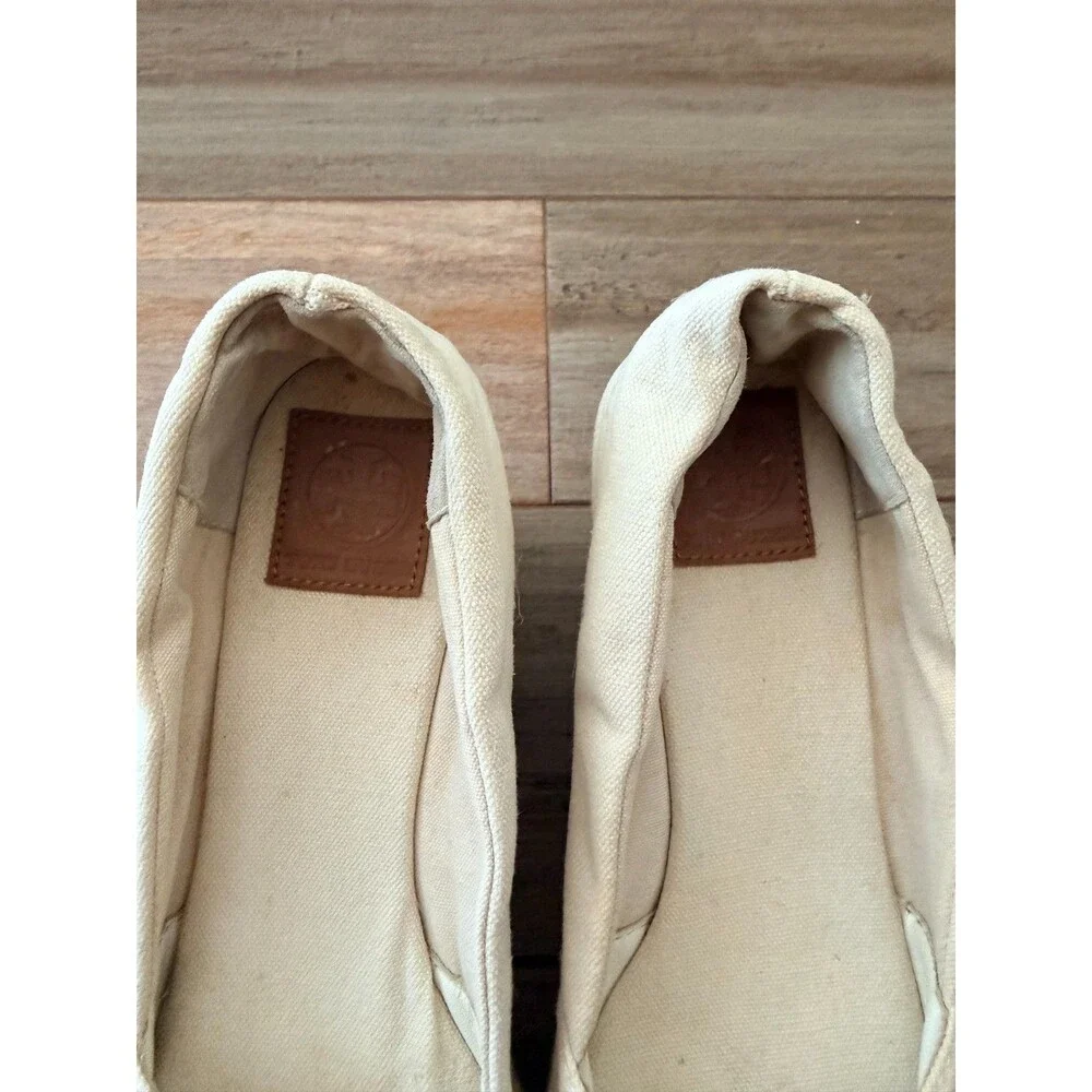Tory Burch Canvas Jute Peep Toe Wedge Espadrilles Cream Size 8.5 M  Classic